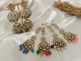 Blue Kundan Jhumki Set