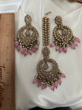 Baby Pink Polki Earrings Tikka Set