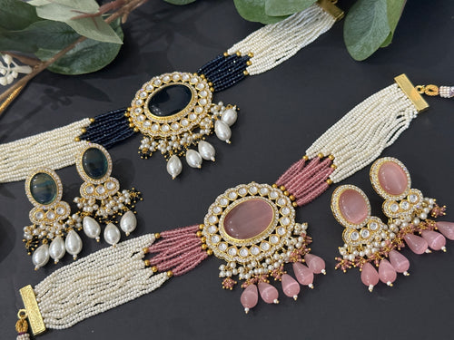 Pink Pachi Kundan Choker Set