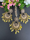 Yellow Polki Earrings Tikka Set