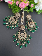 Dark Green Polki Earrings Tikka Set