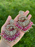 Wine Pink Kundan Earrings