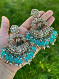 Teal Green Kundan Earrings