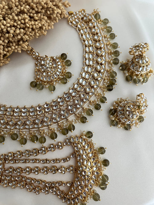 Bridal Mehndi Green Kundan Necklace Set