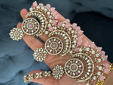 Baby Pink Kundan Earrings Tikka Set