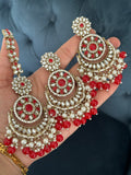 Red Kundan Earrings Tikka Set