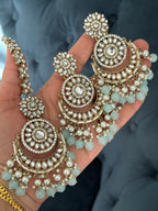 Blue Kundan Earrings Tikka Set