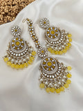 Yellow Kundan Earrings Tikka Set