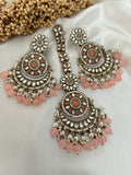 Peach Kundan Earrings Tikka Set