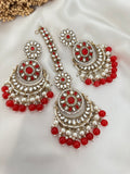 Red Kundan Earrings Tikka Set