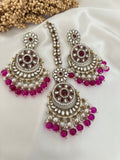 Purple Kundan Earrings Tikka Set