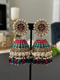 Red and Green Kundan Jhumka