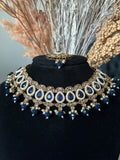 Navy Blue Gold Polki Necklace Set