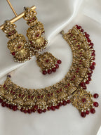 Bridal Maroon Antique Gold Necklace Set