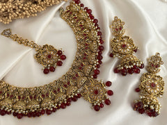 Bridal Maroon Antique Gold Necklace Set