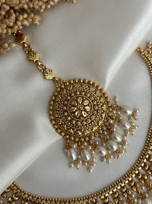 Gold Imitation Peal Necklace Set