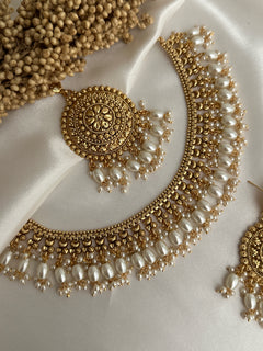 Gold Imitation Peal Necklace Set