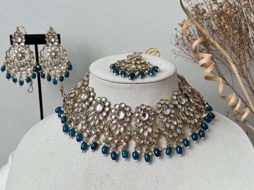 Teal Blue Kundan Choker Set