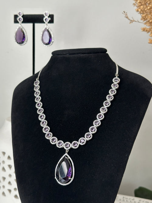 Purple American Diamond Necklace Set