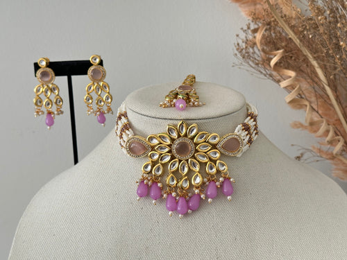 Purple Kundan Choker Set