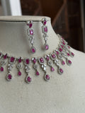 Ruby Pink American Diamond Necklace Set