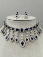 Navy Blue American Diamond Necklace Set