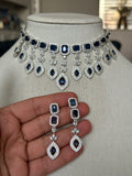 Navy Blue American Diamond Necklace Set