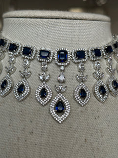 Navy Blue American Diamond Necklace Set