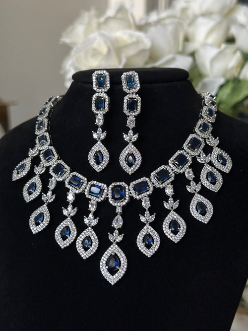 Navy Blue American Diamond Necklace Set