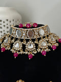 Hot Pink Uncut Kundan Choker Set