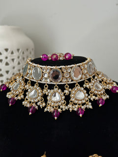 Purple Uncut Kundan Choker Set