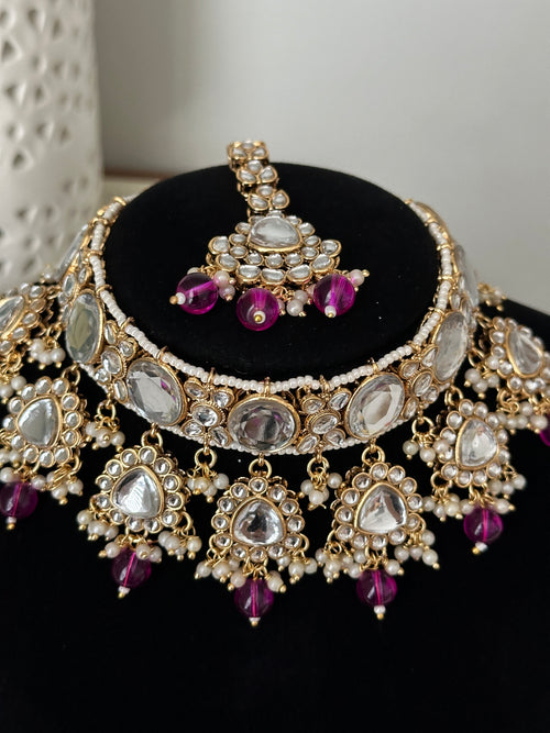 Purple Uncut Kundan Choker Set