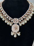 Rose Gold Pearl Kundan Necklace Set