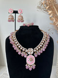 Rose Gold Pink Kundan Necklace Set