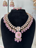 Rose Gold Pink Kundan Necklace Set