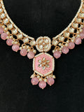 Rose Gold Pink Kundan Necklace Set