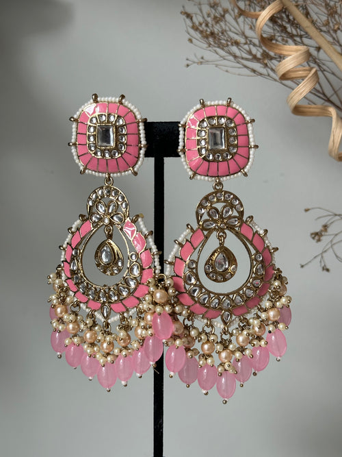 Baby Pink Meena Kundan Earrings