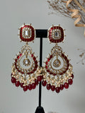 Maroon Meena Kundan Earrings