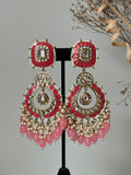 Peach Meena Kundan Earrings