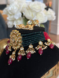 Red and Green Kundan Choker Set