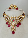 Green and Rani Pink Pachi Kundan Choker Set