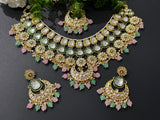 Semi Bridal Pink-Mint Green Uncut Kundan Choker Set