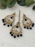 Baby Blue Polki Earrings Tikka Set