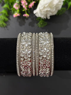 Silver Kundan Bangle Set