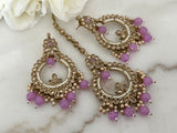 Lavender Polki Earrings Tikka Set