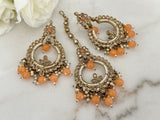 Peach Polki Earrings Tikka Set