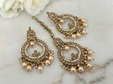 Pearl Polki Earrings Tikka Set