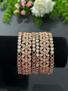 Pink Kundan and Mirror Bangle Set