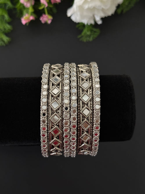 Silver Mirror Bangle Set