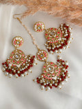 White and Red Meenakari Earrings Tikka Set